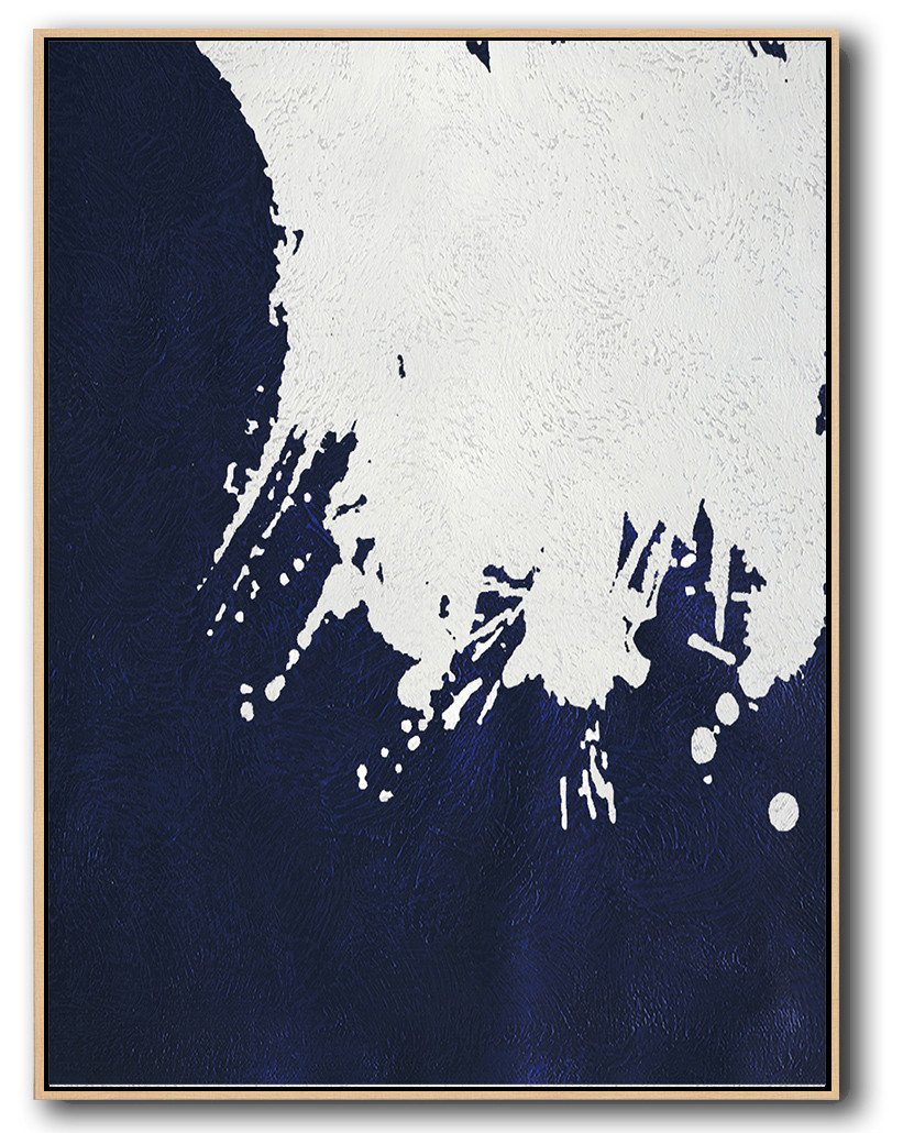 Buy Hand Painted Navy Blue Abstract Painting Online - Grey Canvas Huge